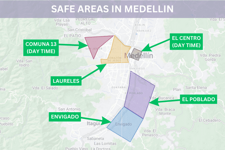 medellin safe areas map
