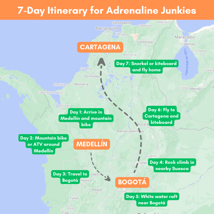 Itinerary for Adrenaline Junkies in Colombia map