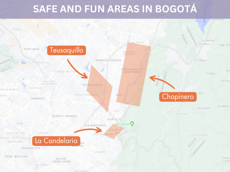 Map safe areas in Bogotá