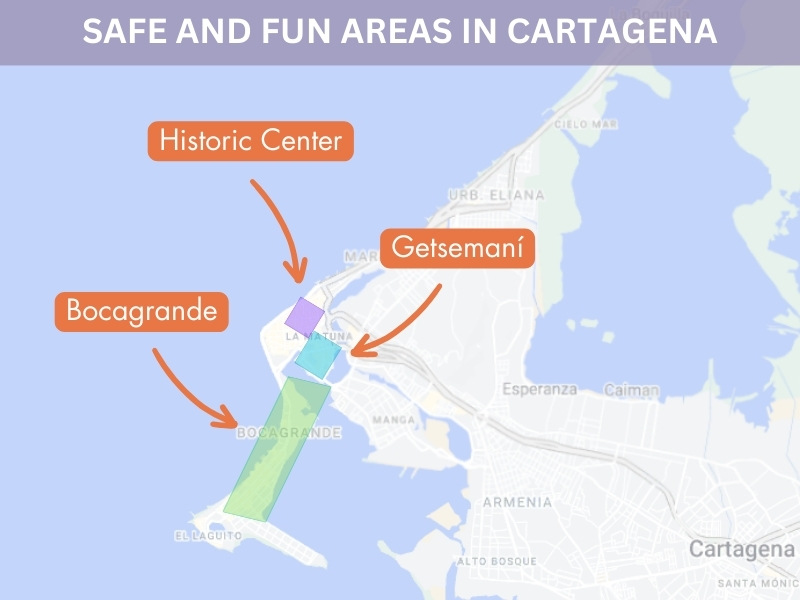 Map of the safe areas in Cartagena