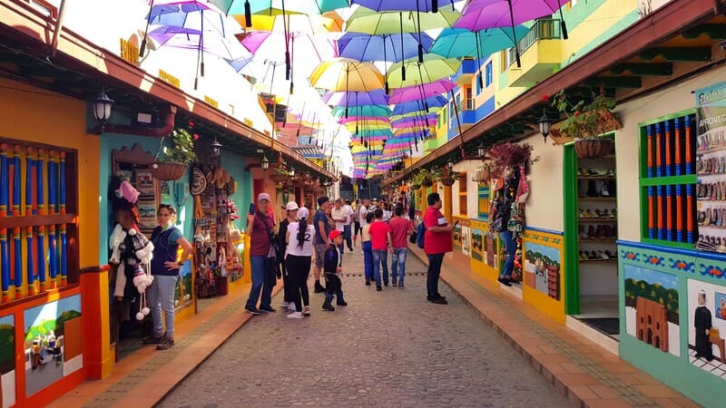 umbrella street in Guatapé